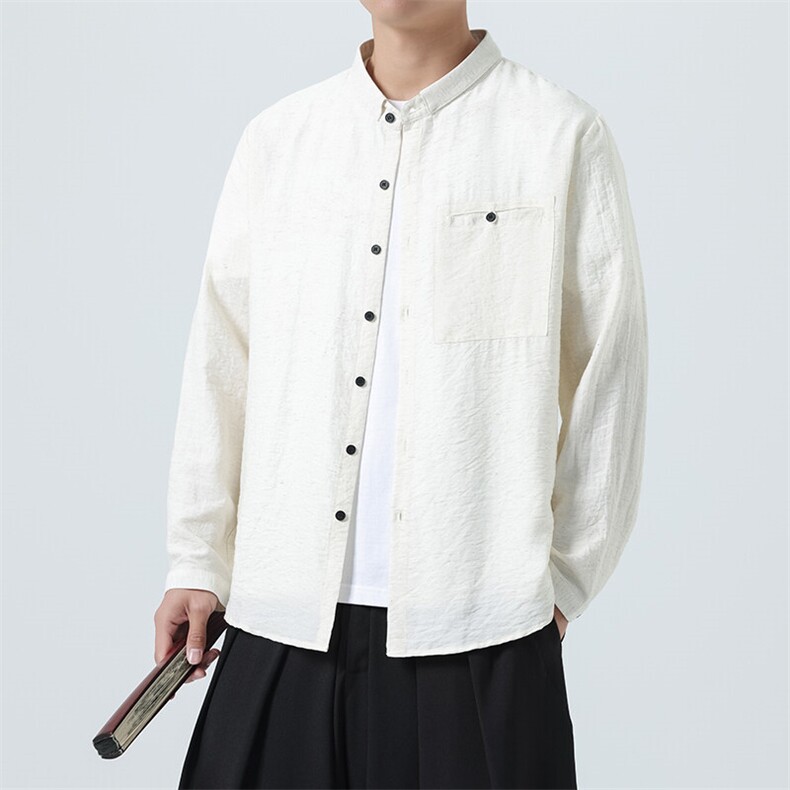 新品风潮麻混纺双层领大码宽松休闲轻奢百搭长袖男女衬衫,男装衬衫,星座305A（原312A-1）