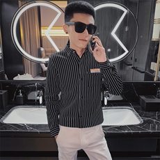 秋季条纹弹力长袖修身衬衫社会小伙休闲潮男衬衣C301B-CS06特，男装衬衫，电商C301B
