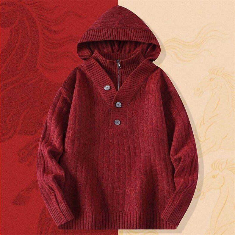 250930-TP65新年战袍情侣装秋冬季搭毛衣红色本命马年衣服拜年服图片