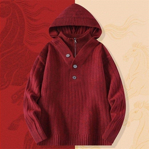 250930-TP65新年战袍情侣装秋冬季搭毛衣红色本命马年衣服拜年服图片