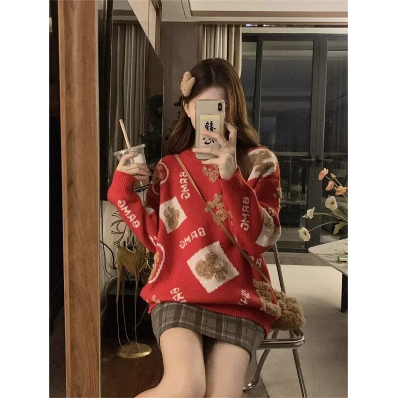 1506-1/MMY301/P52风红色毛衣男士美式复古慵懒风休闲情侣男女,男装针织衫/毛衣,星座1506-1