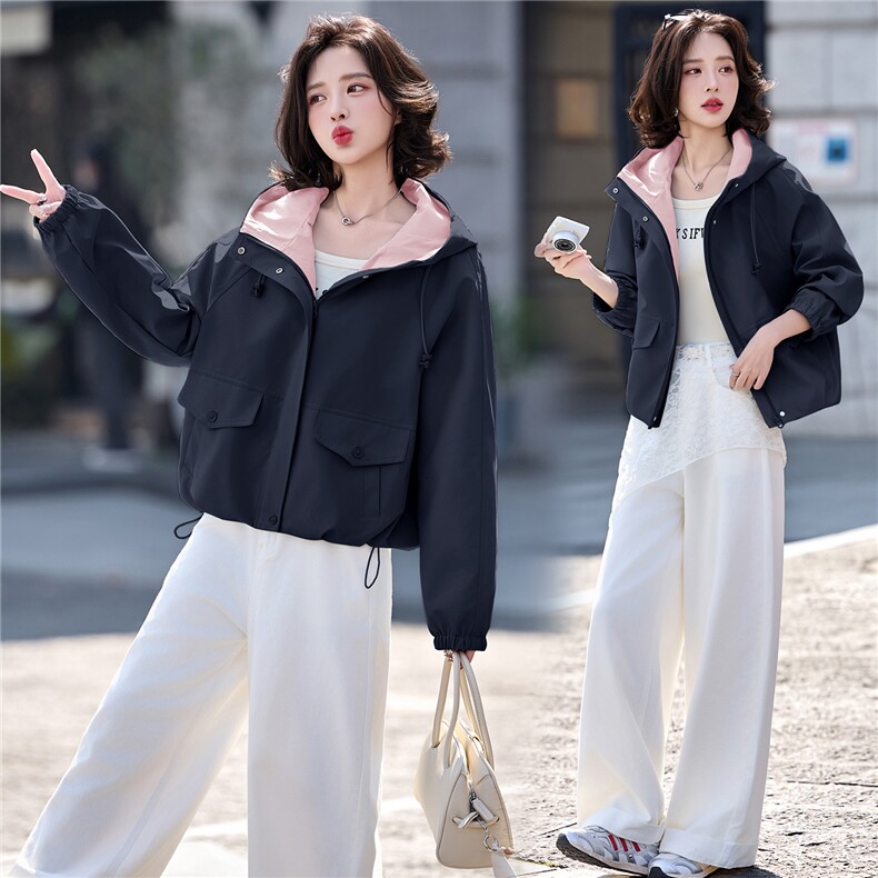 2026春季新品简约时尚休闲连帽外套，女装短外套，美沁