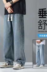 复古牛仔裤男春夏新款宽松休闲阔腿长裤美式潮牌男生高街裤子四季，男装牛仔裤，星座224-3