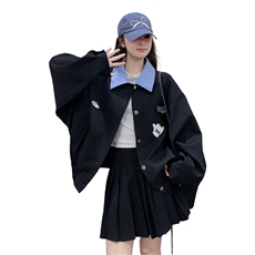 美式复古撞色翻领短款外套女2025秋季新款时尚小个子百搭夹克上衣，女装短外套，2C375