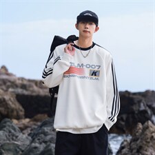 港风圆领字母印花图案设计袖子三杠织带潮流卫衣男WY77762P48控68，男装卫衣，星座227-7