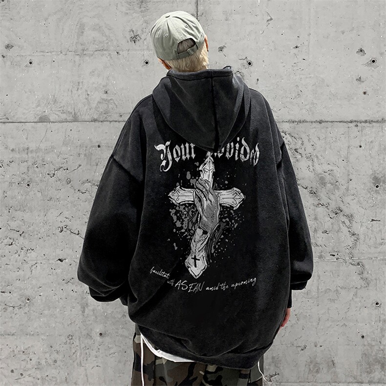 做旧加绒连帽卫衣23秋冬十字架印花男生外套男XZ514-2-W6673-P78，女装短外套，星座514-2(原B239)