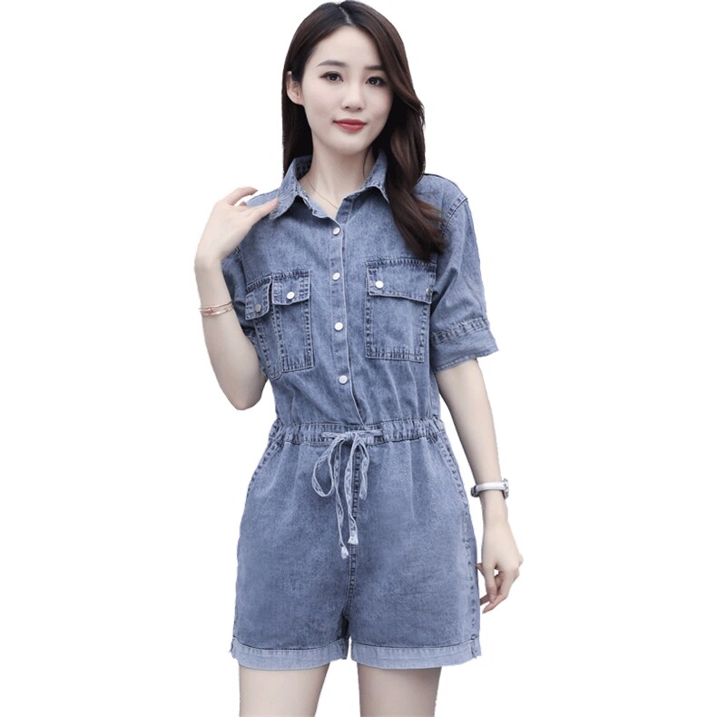 牛仔连体裤女夏2023新款网红小个子显高连体衣洋气百搭修身潮,女装休闲裤,微微衣阁