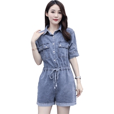 牛仔连体裤女夏2023新款网红小个子显高连体衣洋气百搭修身潮，女装休闲裤，微微衣阁