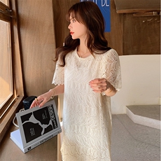 蕾丝圆领钉珠连衣裙2C016-3045-P105-K158款，女装连衣裙，2C016