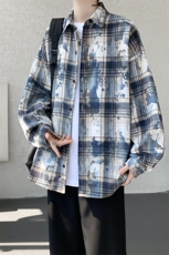 衬衫男秋冬新款港风宽松扎染格子长袖衬衣CS300-特P28，男装衬衫，星座214-3