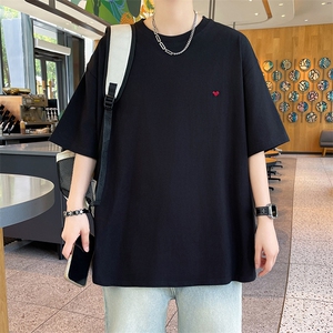 夏季新款爱心刺绣纯棉短袖潮宽松情侣装半袖T恤T93-P38-310B-1图片