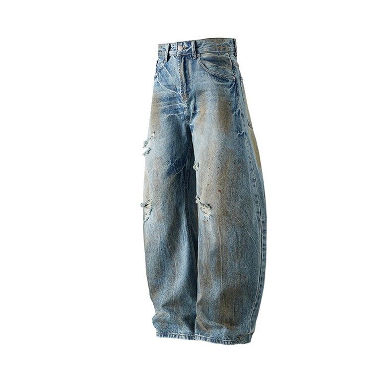 高品质泥染破洞牛仔裤长裤弯刀裤A014-DY25272-P70控98,男装牛仔裤,电商A014