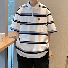 1美式条纹短袖polo衫男女大码M-5XL翻领短袖T恤男DP77010P50控78，男装T恤，星座226-2