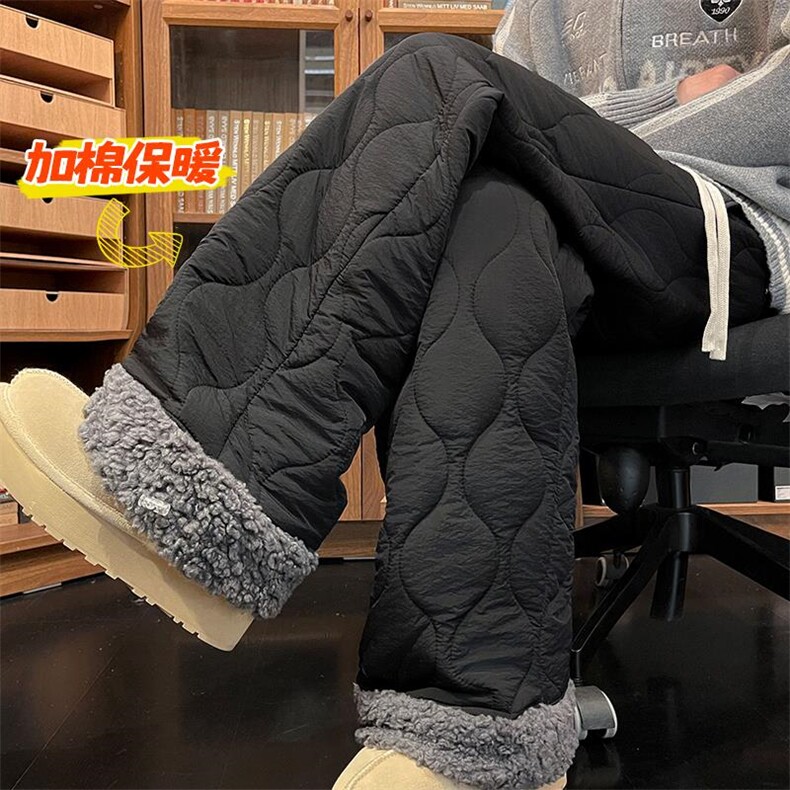 抖音男大码羊羔毛菱格复古中性阔腿棉裤K5613J加棉-特P45控78，男装棉裤，电商A001