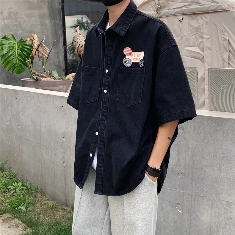 牛仔衬衫男女韩版潮流宽松百搭文艺2025夏季ins外套CY1146-P51,男装衬衫,星座412-2
