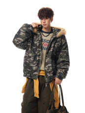 美式迷彩复古毛领棉服外套男连帽夹克毛领棉服外套2313P108，男装夹克，星座506-1