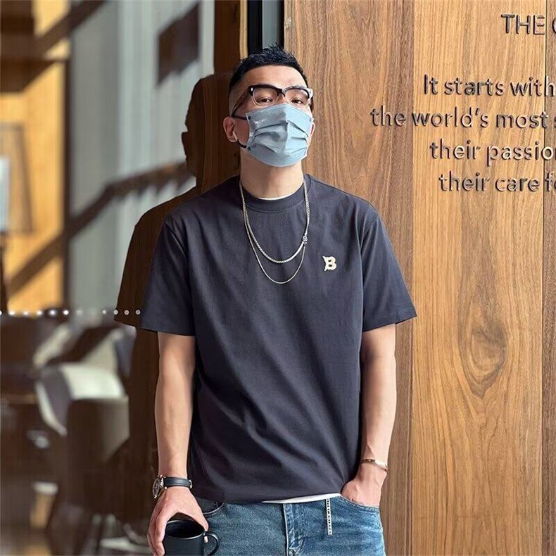美式潮牌ins夏季新款休闲纯棉短袖T恤男士简约字母刺绣打底体恤潮,男装T恤,电商B212（原钱塘6029）