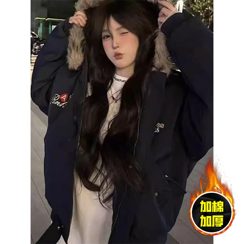 现货高品质美式高街重磅刺绣座山雕大毛毛领棉衣男女加厚棉服外套,男装棉衣,电商A486-1