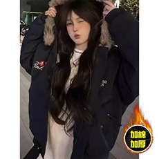 现货高品质美式高街重磅刺绣座山雕大毛毛领棉衣男女加厚棉服外套，男装棉衣，电商A486-1