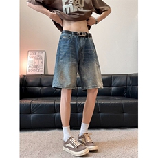美式仔短裤男夏季宽松复古潮牌休闲高街直筒五分裤RK2925-P45，男装牛仔裤，星座412-2