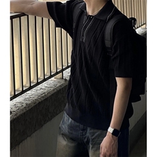 轻熟撞色线条立体设计纹理小众针织Polo冰丝短袖体恤PL97/P58，男装Polo衫，电商A243