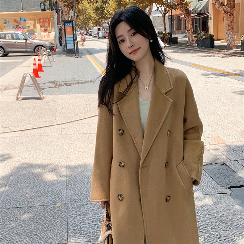 秋冬季新款女装双面呢大衣纯色简约羊绒外套长款显瘦气质风衣，女装双面呢大衣，荣图大衣