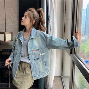 港风做旧复古牛仔外套女春季2025新款美式复古设计感高级感上衣图片