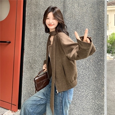 可盐可甜复古圆领外套女2025秋季新款韩版休闲显瘦小个子短款夹克，女装短外套，2C239