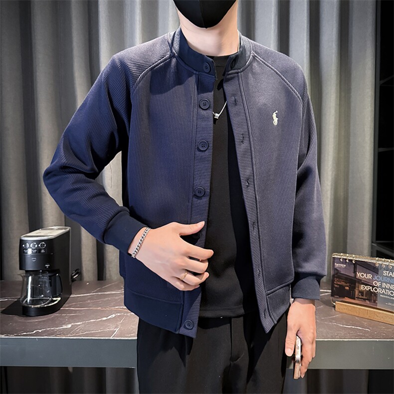 25808-M-3XL-P88秋季男士休闲刺绣百搭单排扣圆领针织开衫外套,女装短外套,电商B255