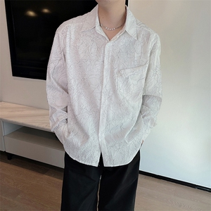 秋季网红小众肌理感裂纹花长袖衬衫男韩版宽松高级感衬衣CS873P65图片