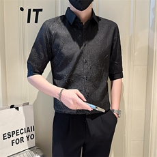 店主风社会小伙男褶皱款七分袖衬衫男潮流上衣301A-1/CS566/P55，男装衬衫，星座301A-1
