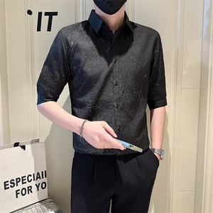 店主风社会小伙男褶皱款七分袖衬衫男潮流上衣301A-1/CS566/P55图片