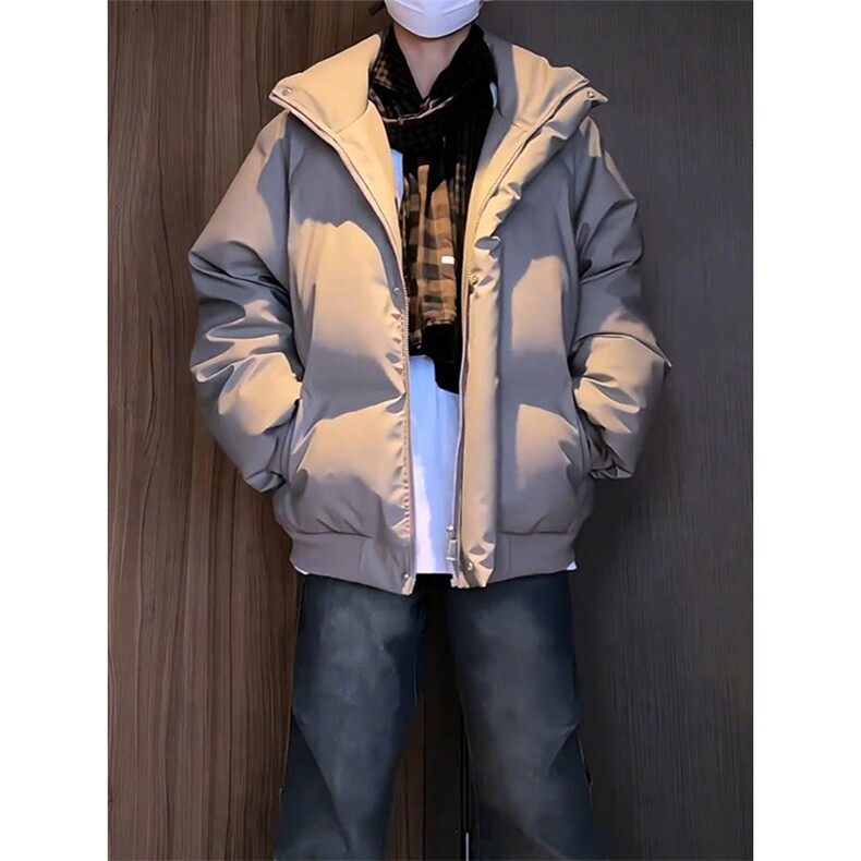 现货5W件冬季三防重磅硬挺boxy短款羽绒立领PU皮棉衣外套加厚棉服图片
