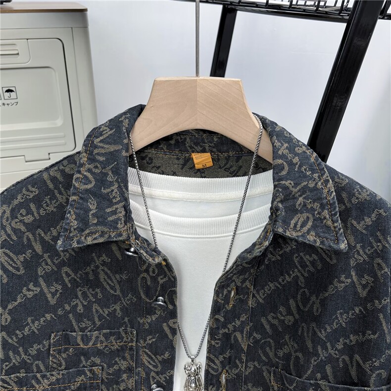 牛仔衬衫男2025春秋新款高端提花复古水洗休闲衬衣外套223/P62,男装夹克,星座506B