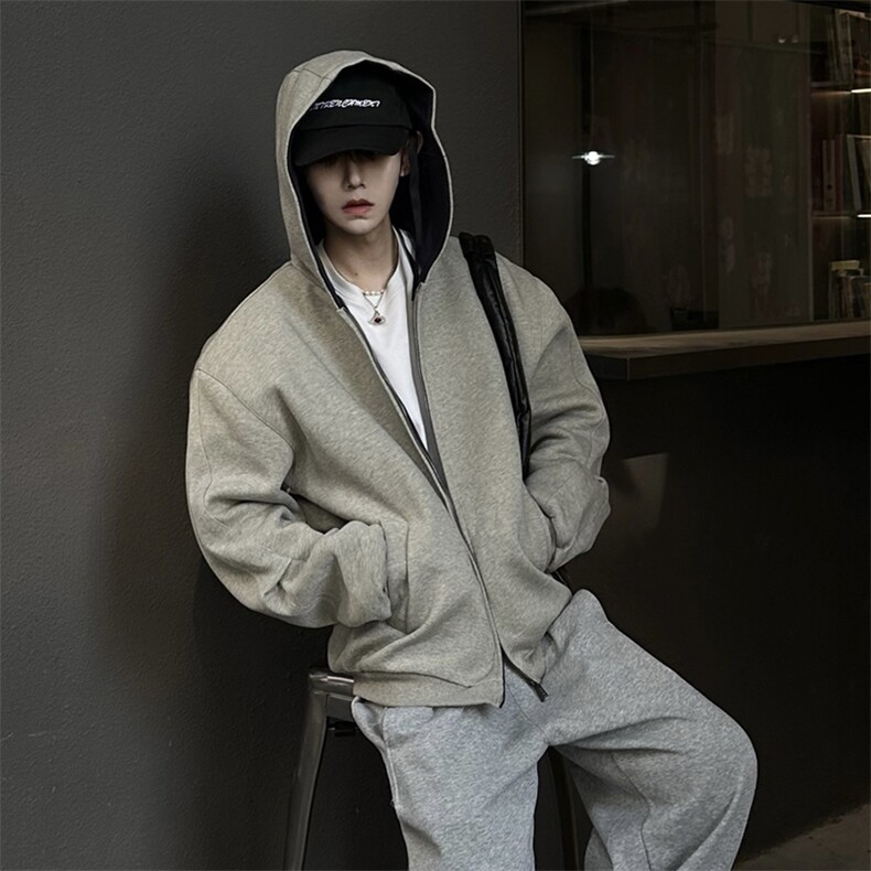 抖音得物高品质二开25秋冬美式重磅宽松结构双面连帽卫衣外套W68，男装卫衣，电商A486