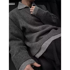 假两件v领毛衣男款冬季翻领老钱风针织衫上衣慵懒风外套MY5012，男装针织衫/毛衣，星座1116A（原606A-3）