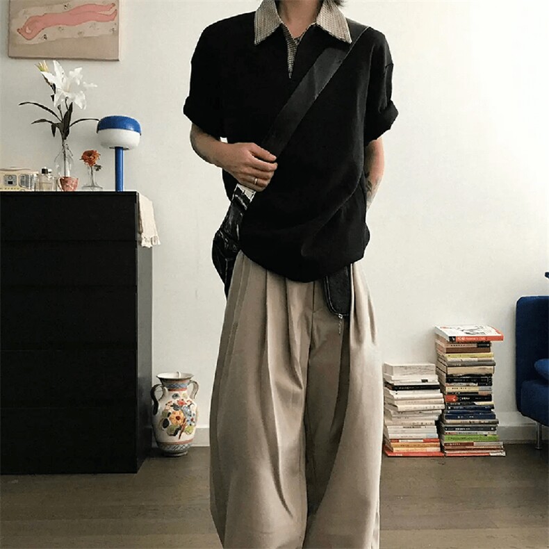 得物抖音高品质二开夏季美式潮牌假两件格子衬衫翻领高街短袖T恤,男装T恤,电商A486