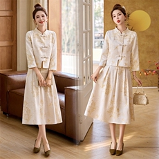 现货2025罗得堡新款新中式提花时尚气质两件套套裙992，女装套装/套裙，罗得堡