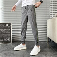 2025秋冬红华夫格裤子男韩版潮流拉链装饰修身小脚裤，男装休闲裤，电商A327