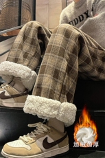 现货DSA059-ZK7945-特P40加绒特P50呢料加绒加厚格子阔腿直筒裤，男装卫衣，电商A059