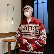 B290-P56港风潮牌休闲百搭线衣半拉链套头针织衫毛衣外套男士，男装针织衫/毛衣，星座512-6