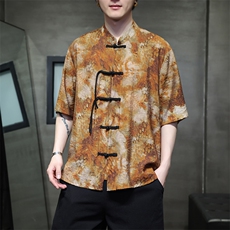新中式提花风潮T恤短袖民族服饰盆扣汉服时尚唐装T2411-P58，男装T恤，电商A227