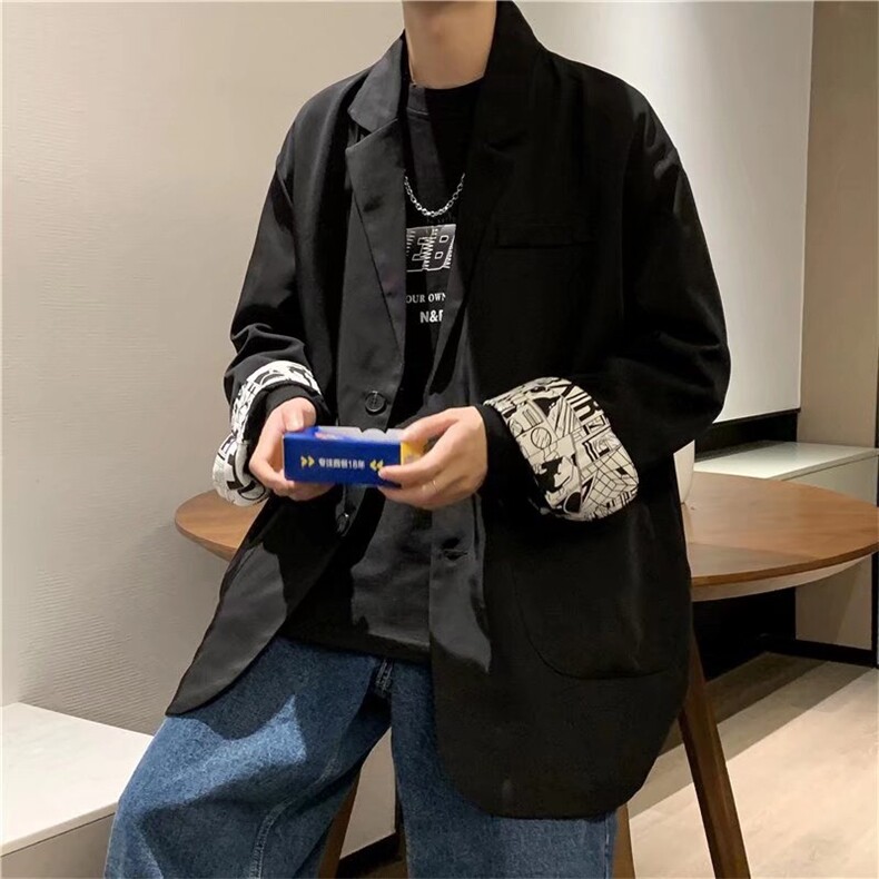新款小西装外套男潮流ins港风宽松百搭高级感印花西服W1829-P58,男装西服,星座512-4