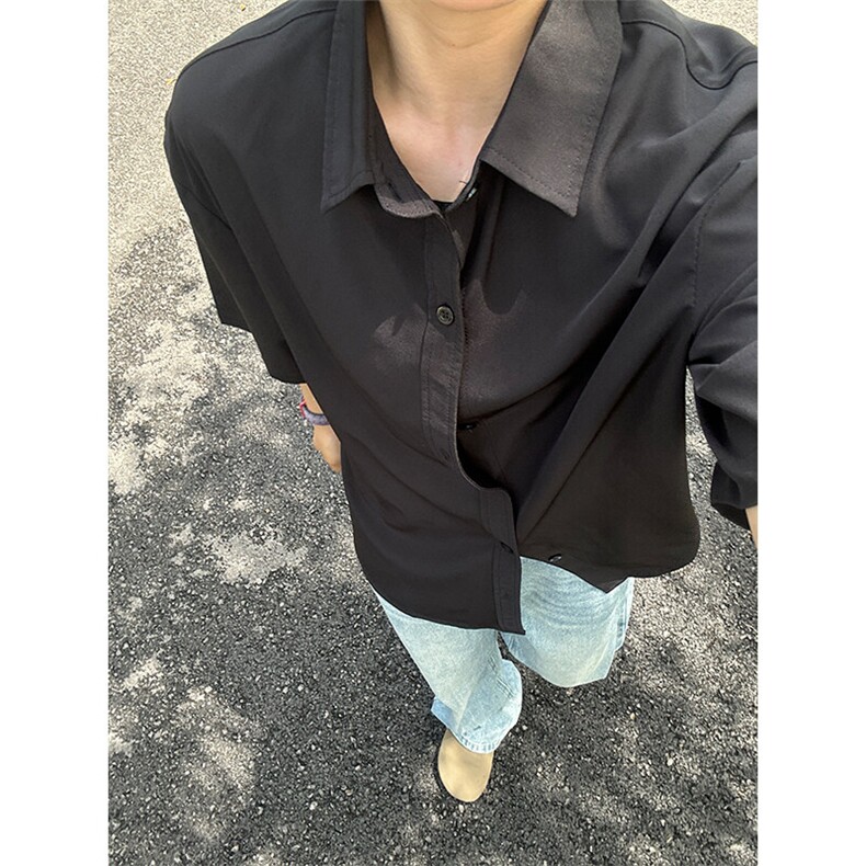 薄款冰丝短袖衬衫男简约纯色垂感休闲痞帅衬衣CS288-P20,男装T恤,星座301C-5