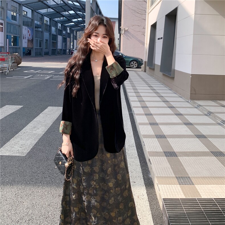 春季丝绒小西装半裙套装两件套C111-2603-P195-K318,女装套装/套裙,2C111
