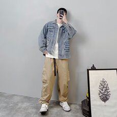 J9839-P85潮牌高街港风韩版休闲宽松痞帅牛仔外套，男装工装外套，星座617A-2