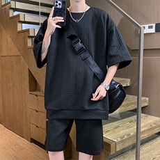 TZ94347/P60夏季宽松T恤短裤提花套装男大码港风两件套也可单卖，男装T恤，电商A141