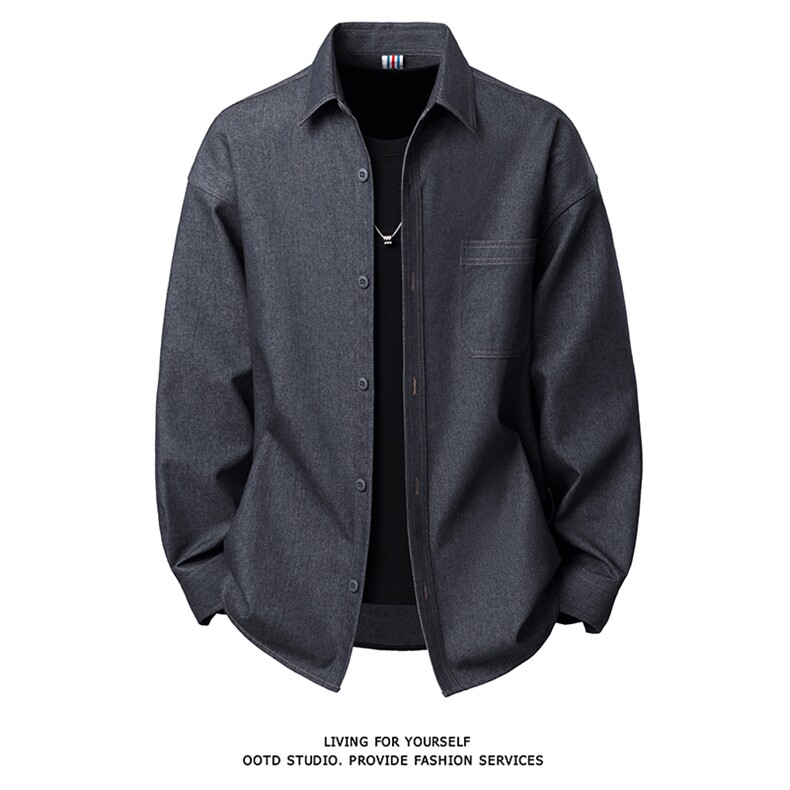 得物白底牛仔衬衫双线撞色成衣水洗匠心工艺内里全埋夹，男装衬衫，星座301C-5