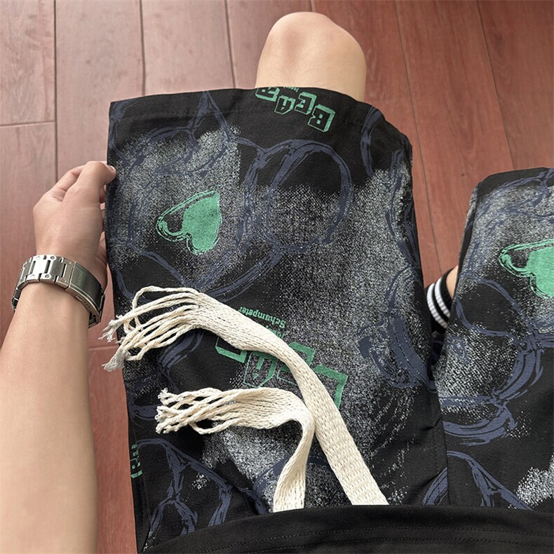 小熊印花短裤男士夏季薄款设计感五分裤子潮牌休闲宽松情侣运动裤，男装牛仔裤，星座410-6（原星座1304-1）