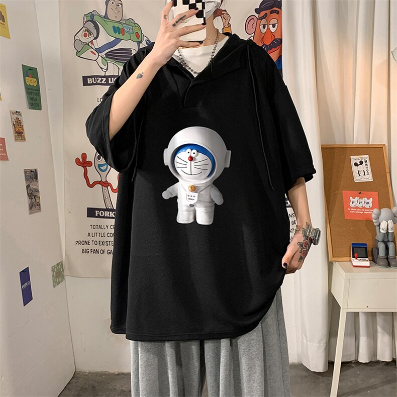 LD54233-P45NASA叮当猫连帽短袖t恤男大码胖子带帽五分袖海报风,男装T恤,电商A040